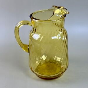 Vintage Amber Swirl Pressed Glass Pitcher | Ribbed Pattern | Mid-Century